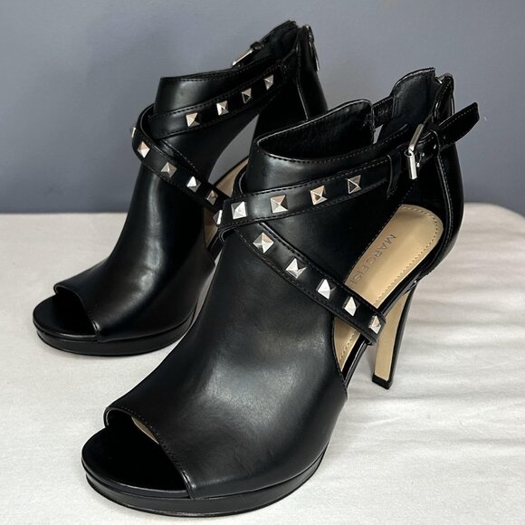 Marc Fisher Shoes Black Mahiya2 Studded Peep Toe Heels Booties - Picture 9 of 16